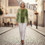 Charlotte green patchwork waffle knit sweater, view 6