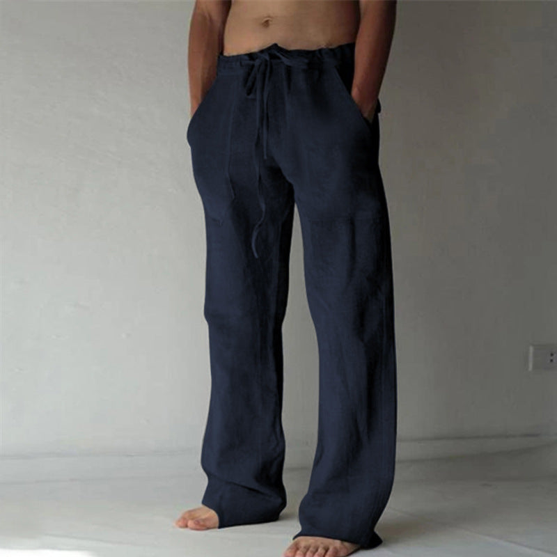 Teddy men's linen blend drawstring pants in Navy Blue, view 3