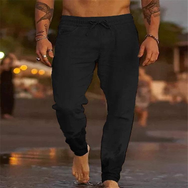 Kenny men's casual cotton beach pants in Black, view 6