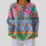 Sylvia bohemian medallion waffle knit sweater, front view
