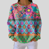 Sylvia bohemian medallion waffle knit sweater, front view