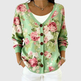 Eleanor | Sage Rose Print Button-Front Cardigan