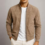 Dennis men's suede bomber jacket in Brown, front view