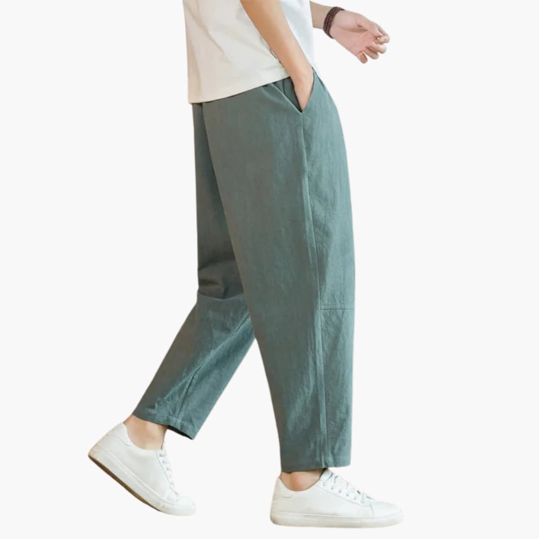 Lance men's loose tapered pants in Olive, front view