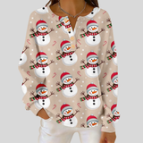 Julia beige snowman waffle knit sweater, front view