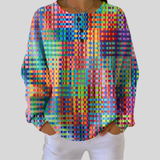 Rosalie rainbow plaid waffle knit sweater, front view