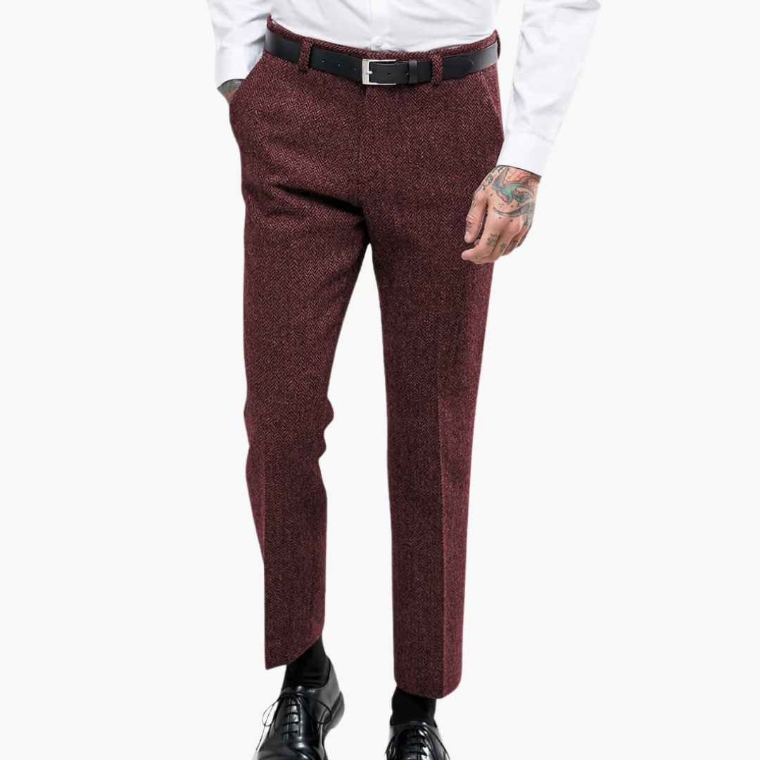 Barnaby men's flecked straight leg pants in Dark Brown, view 4
