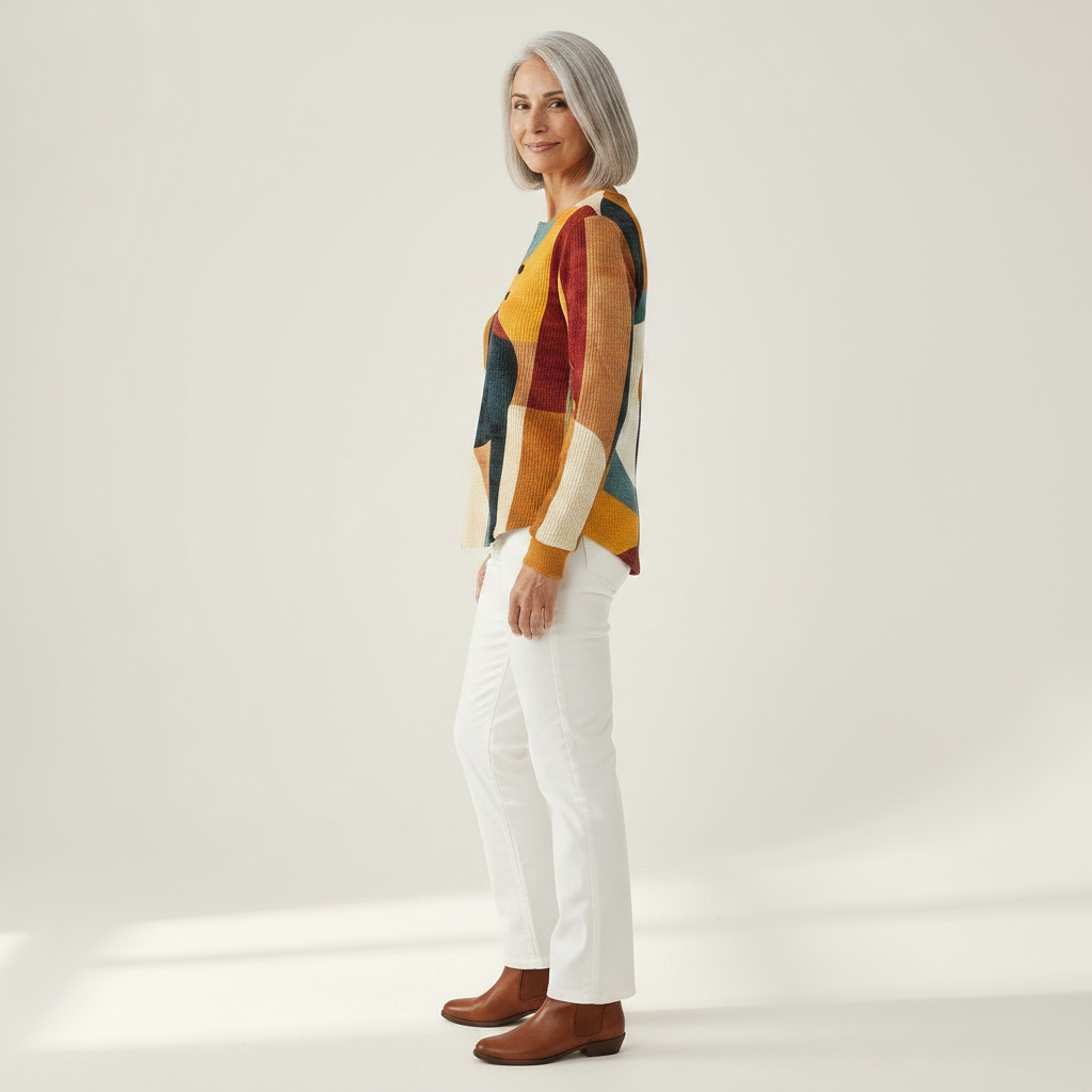 Amelia geometric print waffle knit sweater, view 4