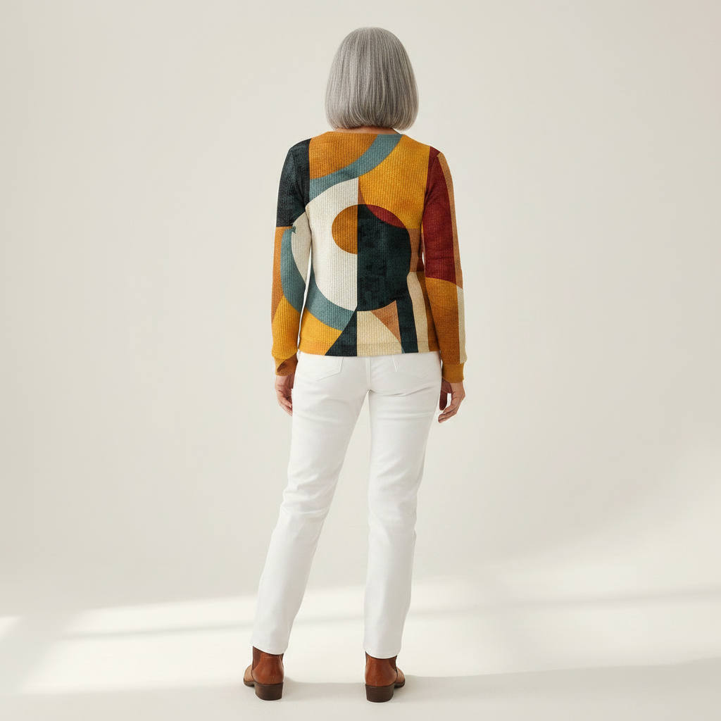 Amelia geometric print waffle knit sweater, view 5