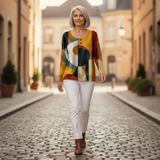 Amelia geometric print waffle knit sweater, view 6