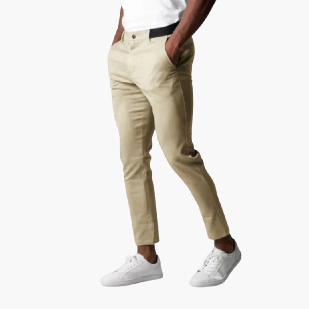 Cormac men's cropped stretch chino pants in Beige, view 9