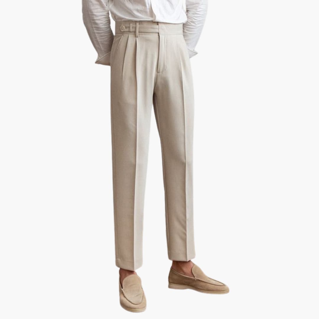 Ronan men's pleated high waist tapered pants in Beige, view 11