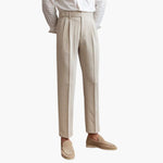 Ronan men's pleated high waist tapered pants in Beige, view 11
