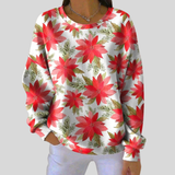 Tessa red poinsettia waffle knit sweater, front view