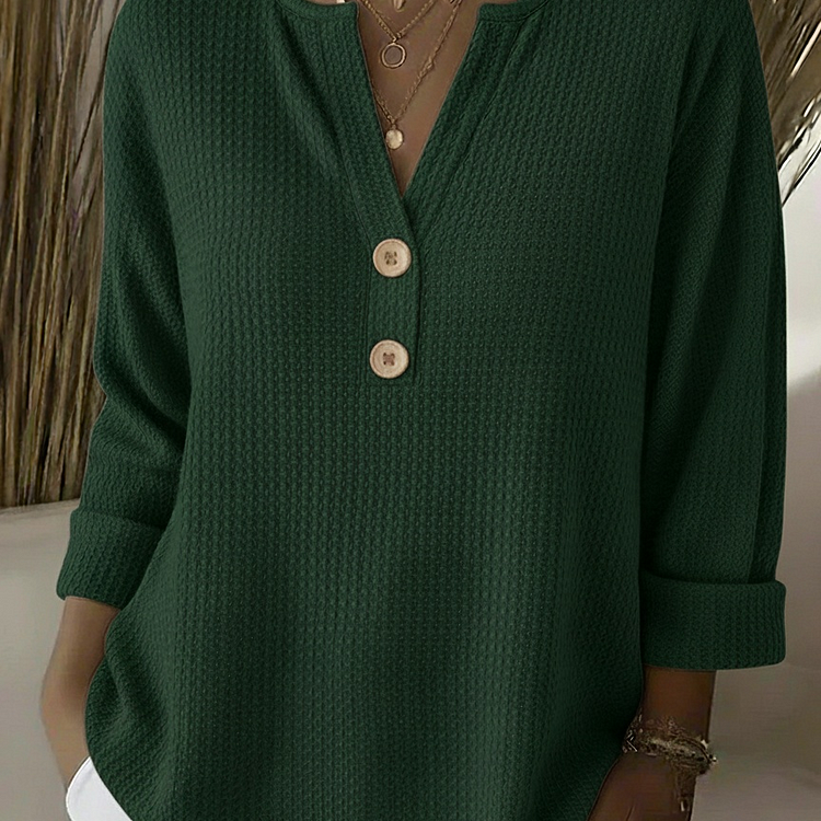 Sharon | Waffle Knit Henley Top