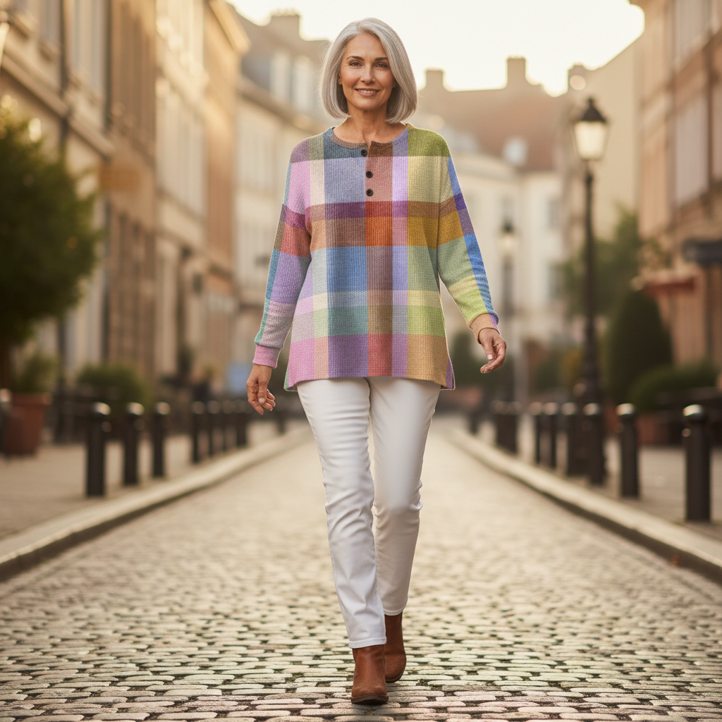 Abigail pastel plaid waffle knit sweater, view 6