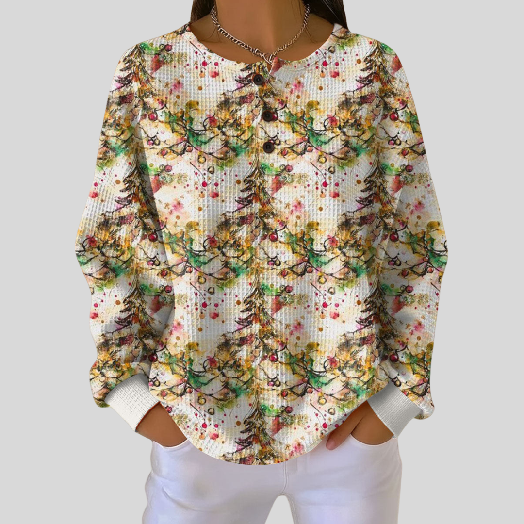 Madeline golden foliage waffle knit sweater, front view