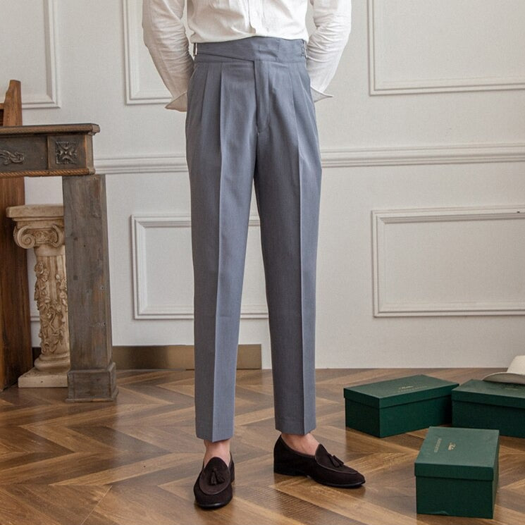 Gil men's high waist buckle dress pants in Stone Gray, view 2