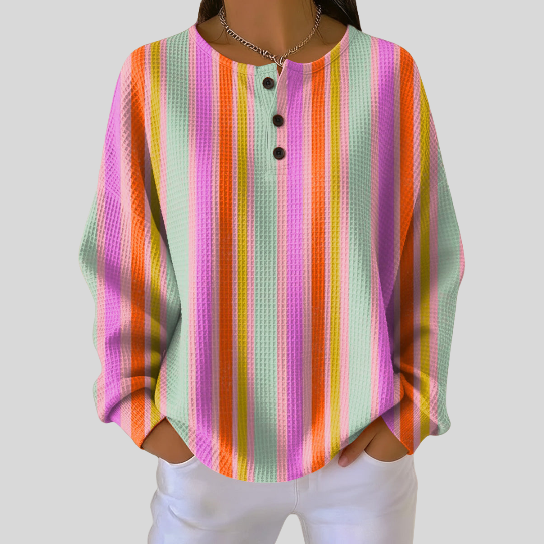 Muriel multicolor stripe waffle knit sweater, front view