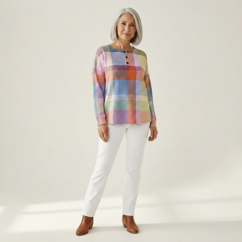 Abigail pastel plaid waffle knit sweater, view 3