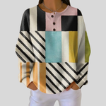 Carrie color block and stripe waffle knit sweater, front view