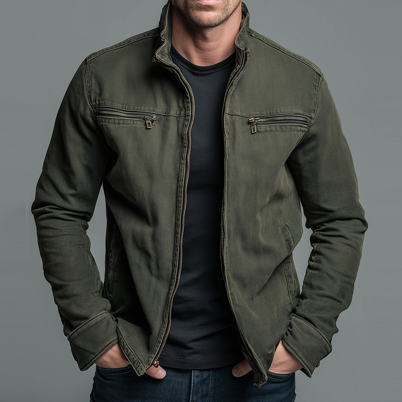 Harold men's vintage cotton field jacket in Olive Green, front view