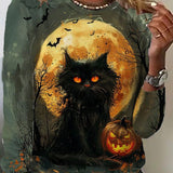 Laura Moonlit Cat Print Blouse in green, front view