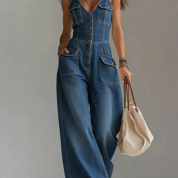 Freya - Casual Denim Wide Jumpsuit