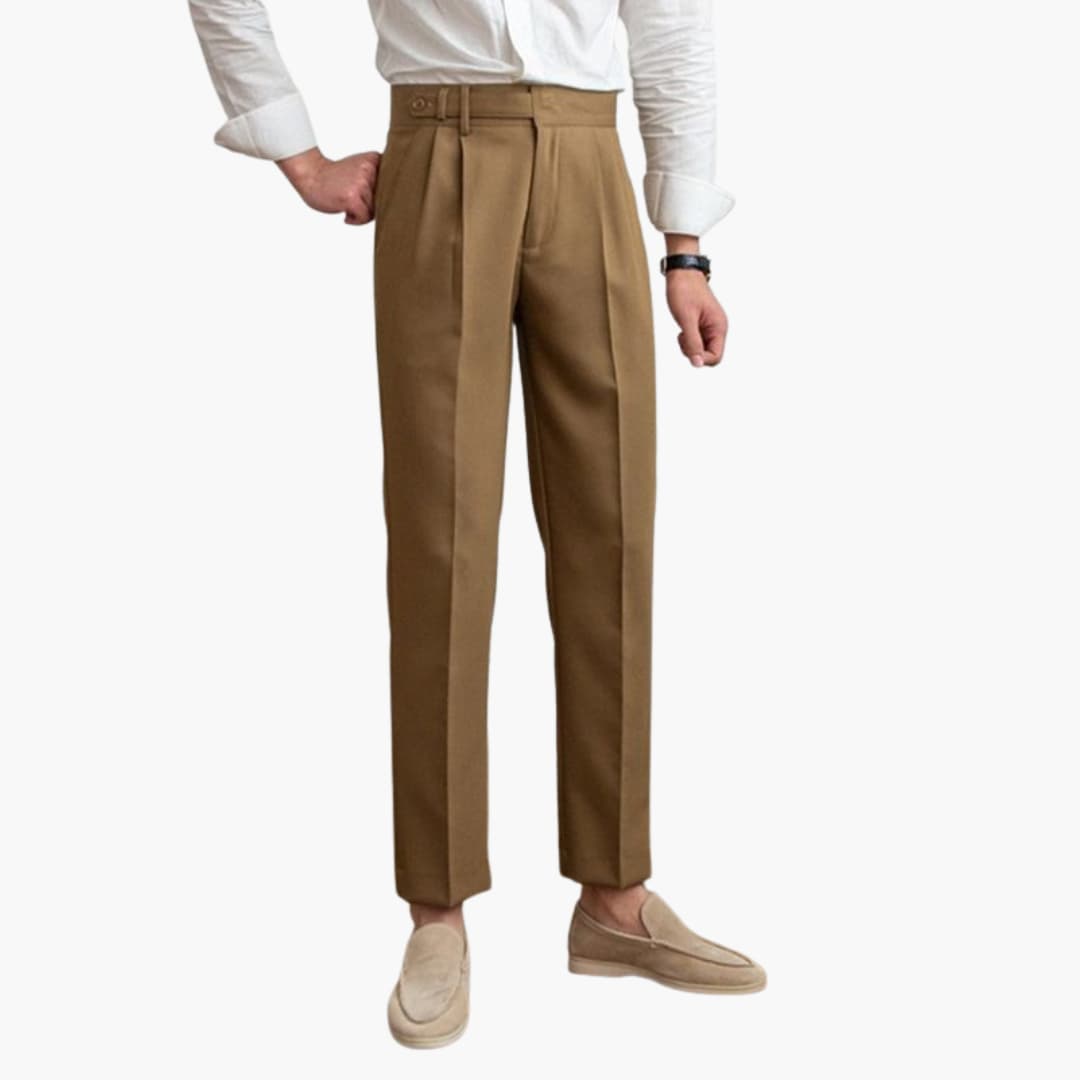 Ronan men's pleated high waist tapered pants in Brown, view 7