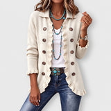 Adeline ribbed knit ruffle jacket in Ivory, front view