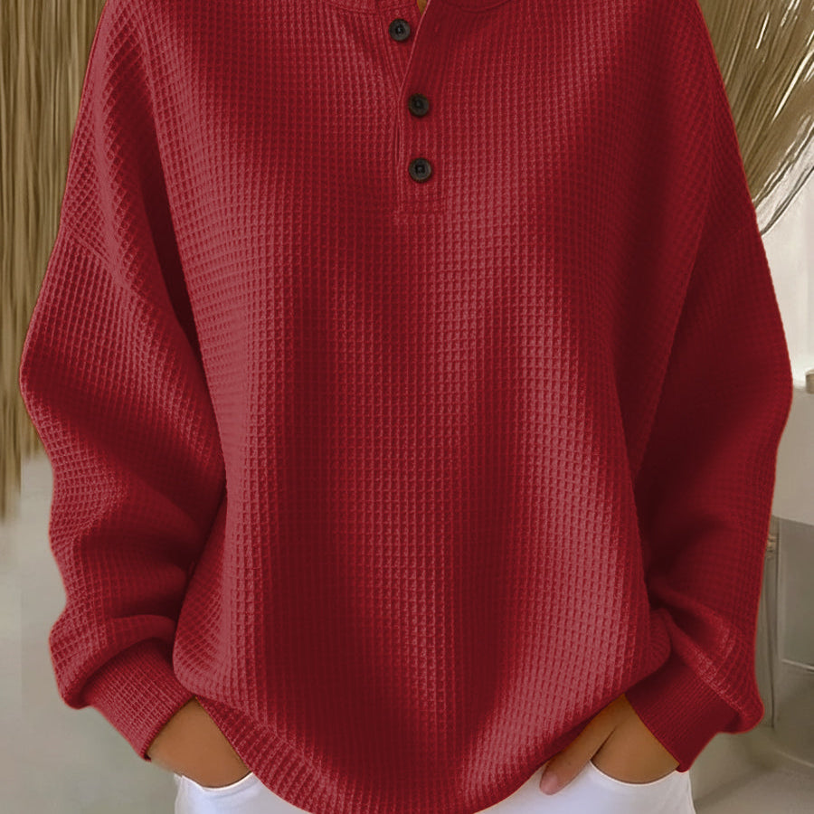 Nancy | Waffle Knit Henley Sweatshirt