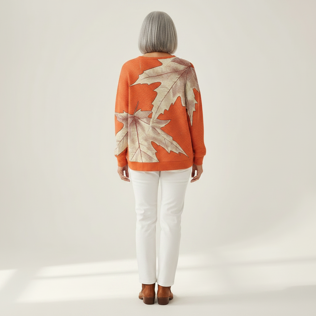Marion orange maple leaf waffle knit sweater, view 5