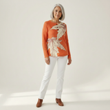 Marion orange maple leaf waffle knit sweater, view 3