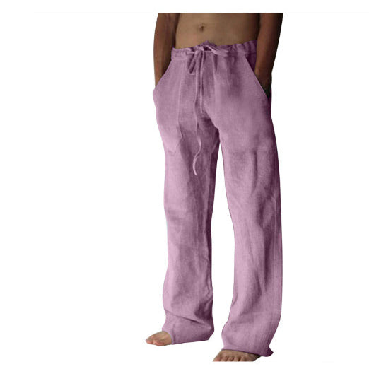 Teddy men's linen blend drawstring pants in Purple, view 8