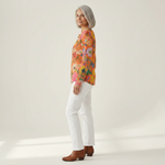 Florence orange floral waffle knit sweater, view 4