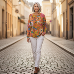 Florence orange floral waffle knit sweater, view 6