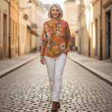 Florence orange floral waffle knit sweater, view 6
