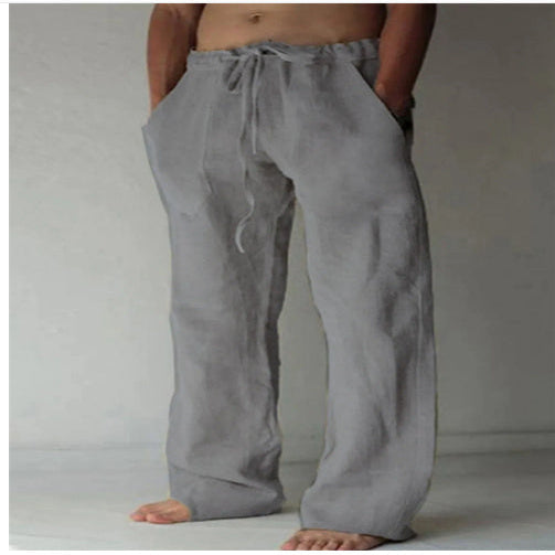 Teddy men's linen blend drawstring pants in Light Gray, view 9
