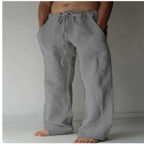 Teddy men's linen blend drawstring pants in Light Gray, view 9