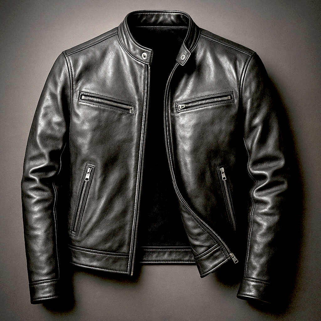 Clayton men's vintage leather moto jacket in Black, view 2