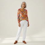 Florence orange floral waffle knit sweater, view 3