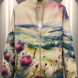 Harriet | Watercolor Thistle Zip-Up Cardigan