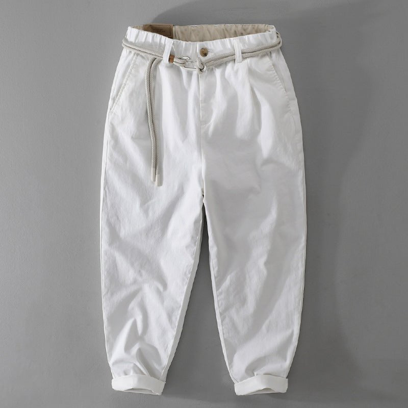 Griffin men's loose fit rope belt pants in White, view 2