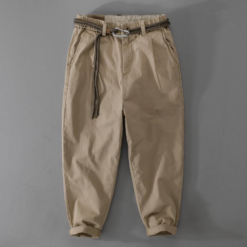 Griffin men's loose fit rope belt pants in Khaki, front view