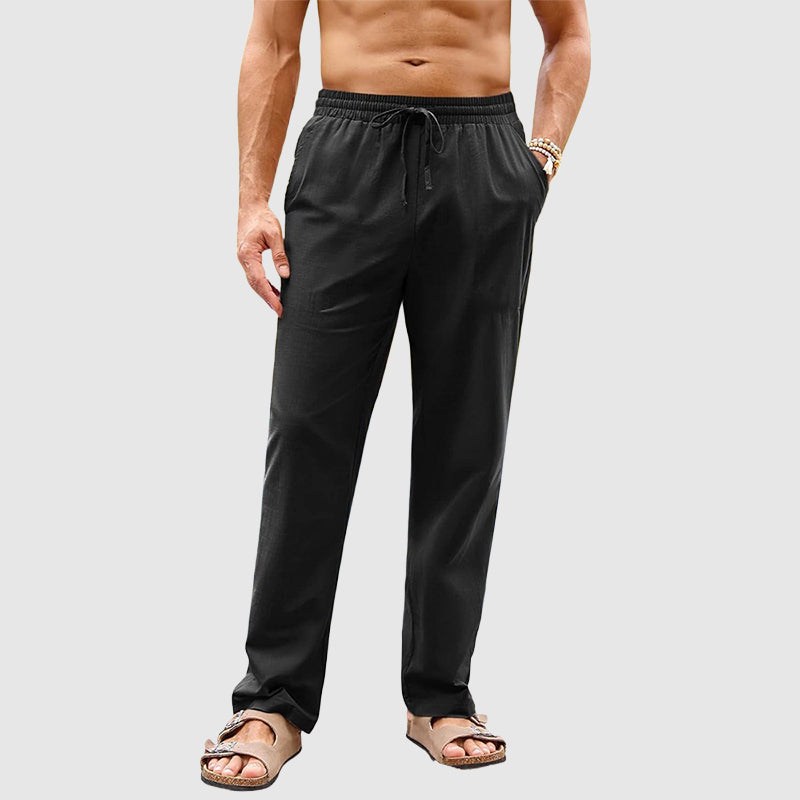 Thatcher men's linen drawstring pants in Black, view 2