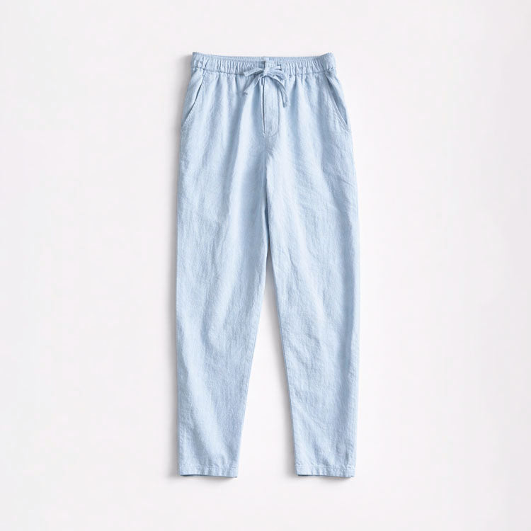Chad men's cotton linen tapered pants in Light Blue, front view