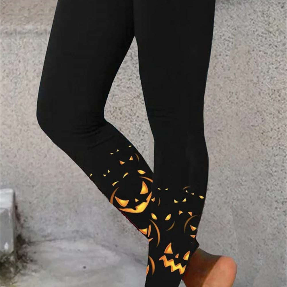 Lily pumpkin ankle leggings in black, front view