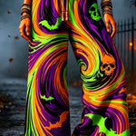 Jasmine skull swirl pants in purple, green, orange, black, front view