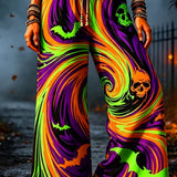 Jasmine skull swirl pants in purple, green, orange, black, front view