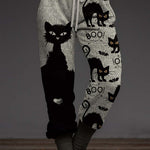 Vivian Cat Bat Jogger Pants in gray and black, front view